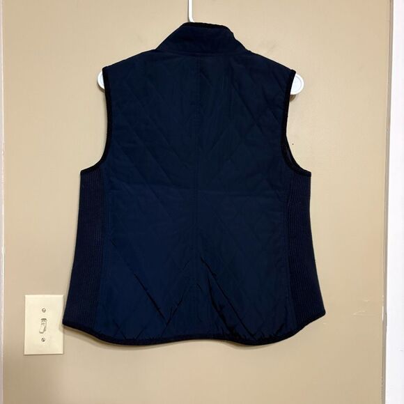 Talbots Women Navy Blue Quilted Zip Vest Corduroy Collar Petite Large - Picture 11 of 11